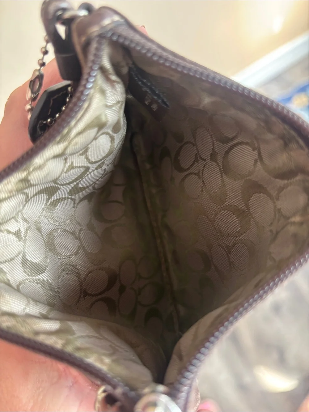 Coach Dark Brown Leather Wristlet with Strap